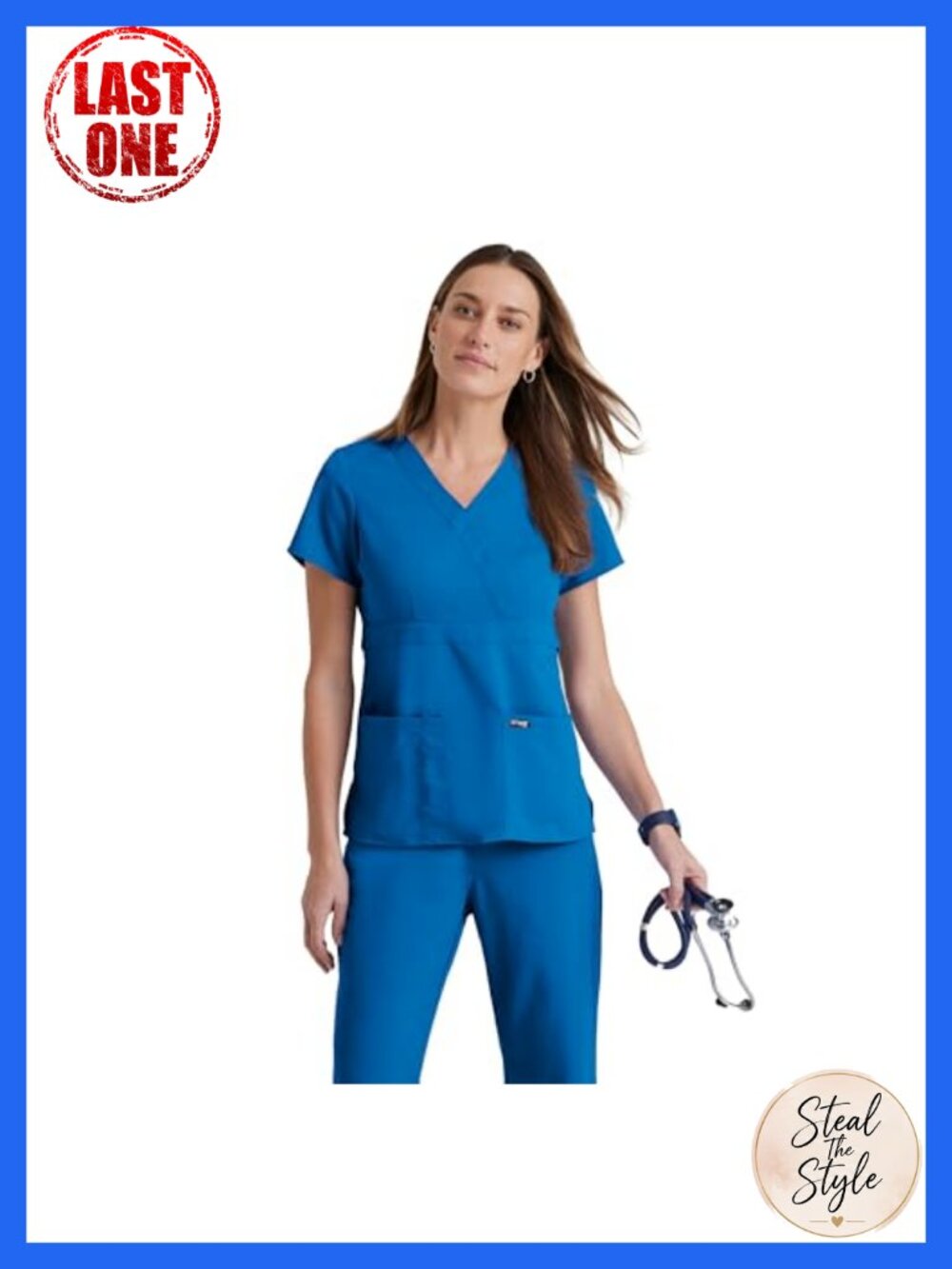 Super-Soft V-Neck Mock Wrap Scrub Top with 3 Pockets & Adjustable Back Tabs